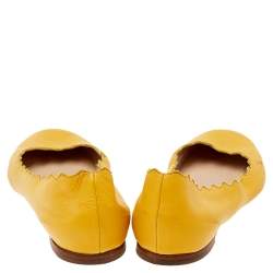 Pre Owned Chloe Yellow Leather Scalloped Ballet Flats Size 38