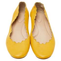 Pre Owned Chloe Yellow Leather Scalloped Ballet Flats Size 38