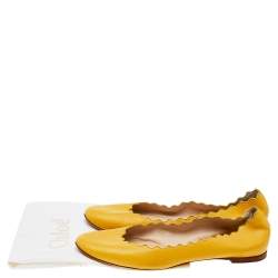 Pre Owned Chloe Yellow Leather Scalloped Ballet Flats Size 38