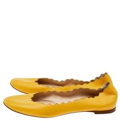 Pre Owned Chloe Yellow Leather Scalloped Ballet Flats Size 38