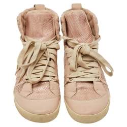 مملوكة مسبقًا Chloe Pink Quilted Leather And Python High Top Sneakers Size 38