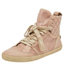 مملوكة مسبقًا Chloe Pink Quilted Leather And Python High Top Sneakers Size 38