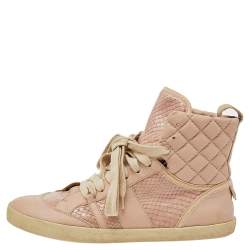 مملوكة مسبقًا Chloe Pink Quilted Leather And Python High Top Sneakers Size 38