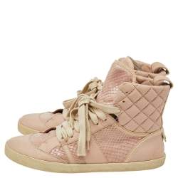 مملوكة مسبقًا Chloe Pink Quilted Leather And Python High Top Sneakers Size 38
