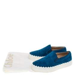 Pre Owned Chloe Blue Suede Ivy Scallop Slip On Sneakers Size 36