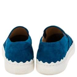 Pre Owned Chloe Blue Suede Ivy Scallop Slip On Sneakers Size 36