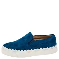 Pre Owned Chloe Blue Suede Ivy Scallop Slip On Sneakers Size 36