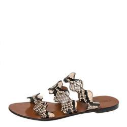 Chloe Two Tone Python Embossed Leather Lauren Strappy Flat Sandals Size 39