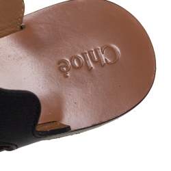 Pre Owned Chloe Black Leather and Suede Scalloped Slide Flats Size 39