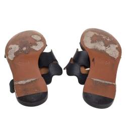 Pre Owned Chloe Black Leather and Suede Scalloped Slide Flats Size 39