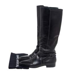 Pre Owned Chloe Black Leather Knee High Riding Boots Size 39.5