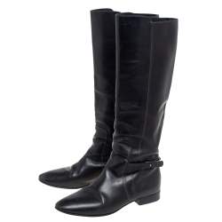 Pre Owned Chloe Black Leather Knee High Riding Boots Size 39.5