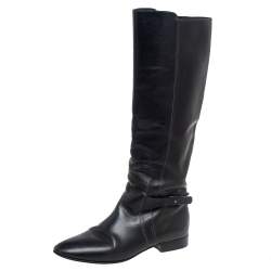 Pre Owned Chloe Black Leather Knee High Riding Boots Size 39.5
