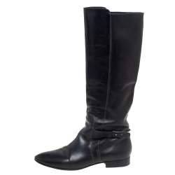 Pre Owned Chloe Black Leather Knee High Riding Boots Size 39.5