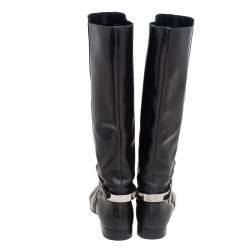 Pre Owned Chloe Black Leather Knee High Riding Boots Size 39.5