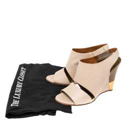 Pre Owned Chloe Beige Leather Eliza Wedges Slingback Sandals Size 37.5