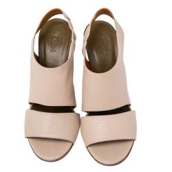 Pre Owned Chloe Beige Leather Eliza Wedges Slingback Sandals Size 37.5