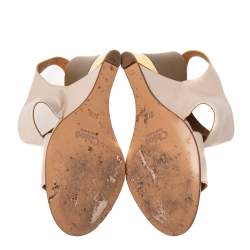 Pre Owned Chloe Beige Leather Eliza Wedges Slingback Sandals Size 37.5
