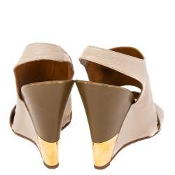 Pre Owned Chloe Beige Leather Eliza Wedges Slingback Sandals Size 37.5
