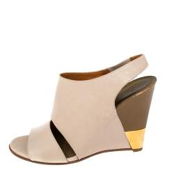 Pre Owned Chloe Beige Leather Eliza Wedges Slingback Sandals Size 37.5