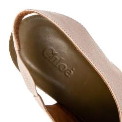 Pre Owned Chloe Beige Leather Eliza Wedges Slingback Sandals Size 37.5