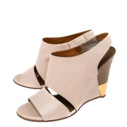 Pre Owned Chloe Beige Leather Eliza Wedges Slingback Sandals Size 37.5