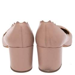  Chloe  Beige Leather Lauren Scallop Trim Block Heel Pumps Size 40.5