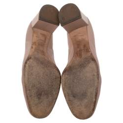  Chloe  Beige Leather Lauren Scallop Trim Block Heel Pumps Size 40.5