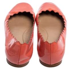 Pre Owned Chloe Coral Pink Patent Leather Lauren Scalloped Ballet Flats Size 38