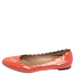Pre Owned Chloe Coral Pink Patent Leather Lauren Scalloped Ballet Flats Size 38