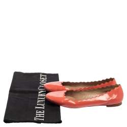 Pre Owned Chloe Coral Pink Patent Leather Lauren Scalloped Ballet Flats Size 38