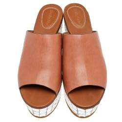 Pre Owned صندل سلايد فلات سي باي كلوي نعل سميك جلد بني مقاس 41