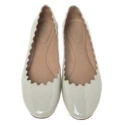 Pre Owned Chloe Tea Green Patent Leather Lauren Scalloped Flats Size 38