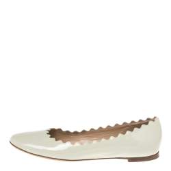 Pre Owned Chloe Tea Green Patent Leather Lauren Scalloped Flats Size 38