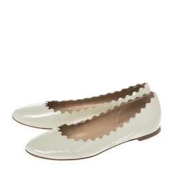 Pre Owned Chloe Tea Green Patent Leather Lauren Scalloped Flats Size 38