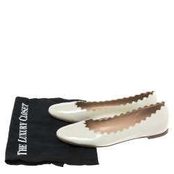 Pre Owned Chloe Tea Green Patent Leather Lauren Scalloped Flats Size 38