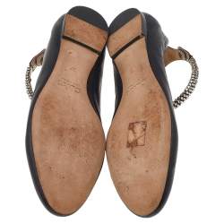 Pre Owned Chloe Black Leather Crystal Embellished Ankle Cuff Ballet Flats Size 37