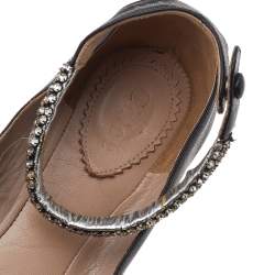 Pre Owned Chloe Black Leather Crystal Embellished Ankle Cuff Ballet Flats Size 37