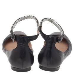 Pre Owned Chloe Black Leather Crystal Embellished Ankle Cuff Ballet Flats Size 37