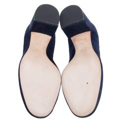 Pre Owned Chloe Blue Suede Lauren Scallop Trim Block Heel Pumps Size 35.5