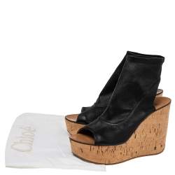 Chloe Black Leather Open Toe Platform Wedge Sandals Size 39