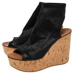 Chloe Black Leather Open Toe Platform Wedge Sandals Size 39