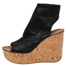 Chloe Black Leather Open Toe Platform Wedge Sandals Size 39