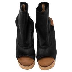 Chloe Black Leather Open Toe Platform Wedge Sandals Size 39