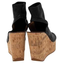 Chloe Black Leather Open Toe Platform Wedge Sandals Size 39
