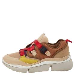 Pre Owned Chloe Multicolor Leather And Canvas Sonnie Low Top Sneakers Size 39