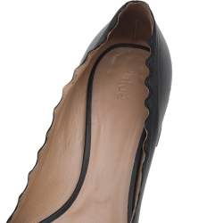 Pre Owned Chloé Black Leather Lauren Scalloped Block Heel Pumps Size 38.5
