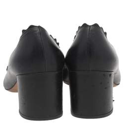 Pre Owned Chloé Black Leather Lauren Scalloped Block Heel Pumps Size 38.5