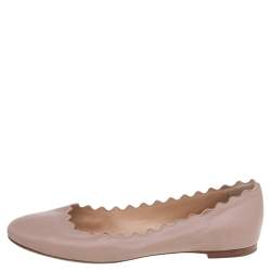 Pre Owned Chloe Beige Leather Lauren Scalloped Ballet Flats Size 36