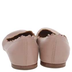 Pre Owned Chloe Beige Leather Lauren Scalloped Ballet Flats Size 36